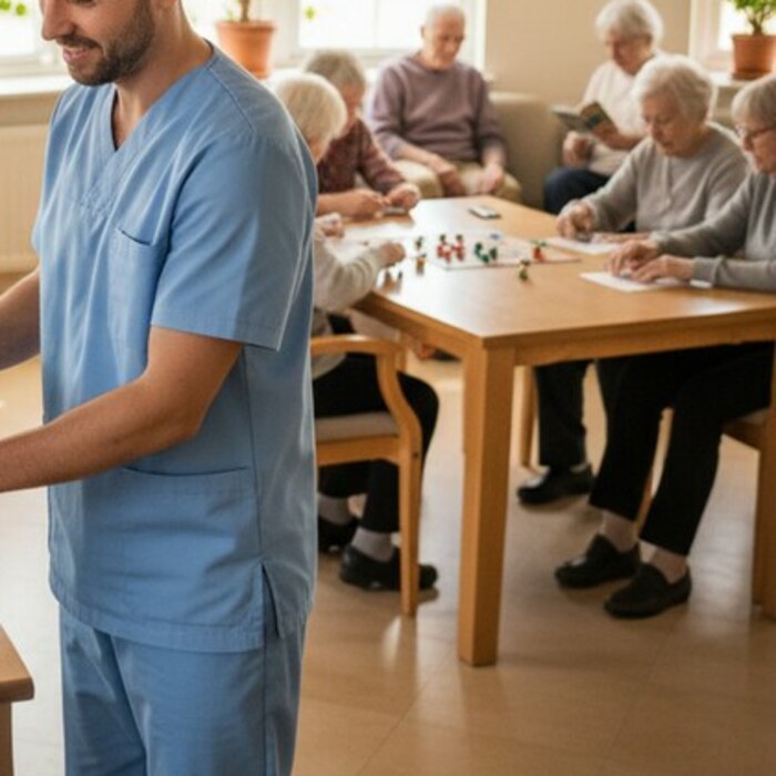 Idosos jogando jogos de mesa em sala de convivência
